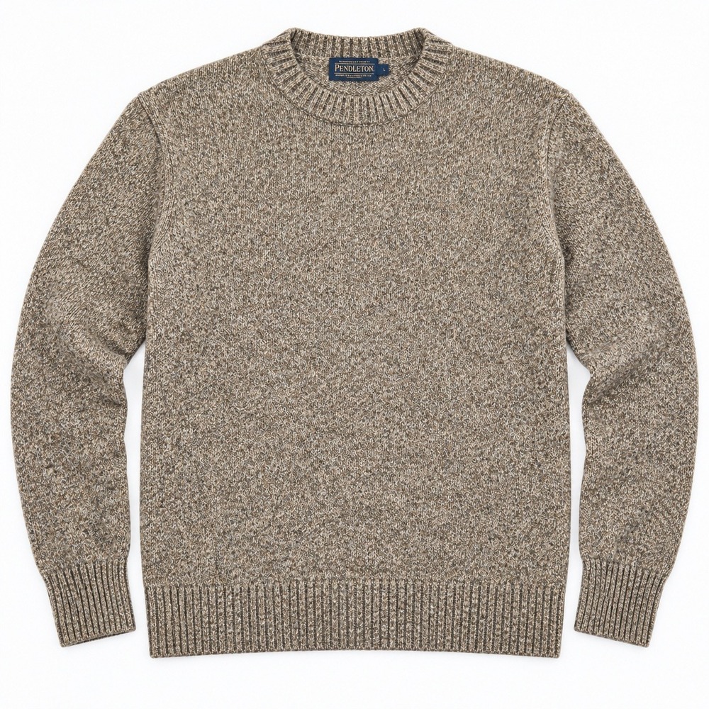 Pendleton AF632 Washable Wool Crewneck Sweater Large Brown Marled Heritage